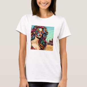 Fracturing Art   Abstrakte Frau am Strand T-Shirt