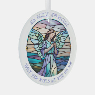 Frag, glaube, erhalte Angel   Lilac, Aqua gesteini Ornament Aus Glas