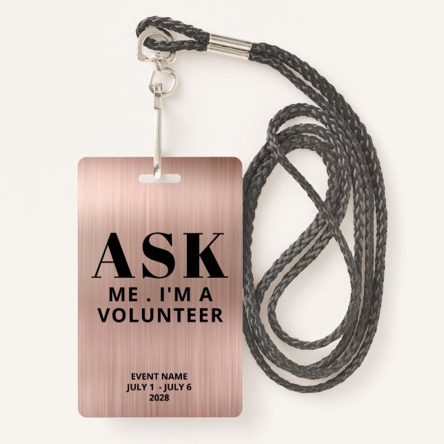 Frag Me Rose Gold Volunteer Ausweis (Vorderseite mit Schlüsselband)