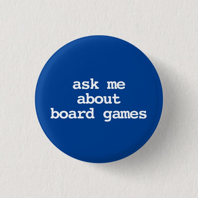 frag mich über Brettspiele Typografie Button (Vorderseite)