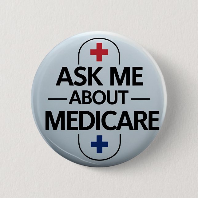 Frag mich über Medicare Rot Weiß Blau Button (Vorderseite)