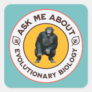 Frag mir über Evolutionsbiologie Chimpanzee Ape Quadratischer Aufkleber