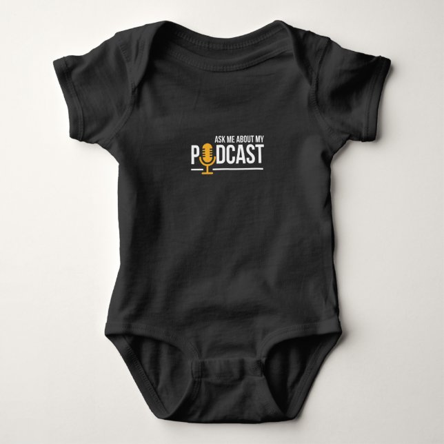 Frag mir über meinen Podcast für Podcaster Baby Strampler (Vorderseite)