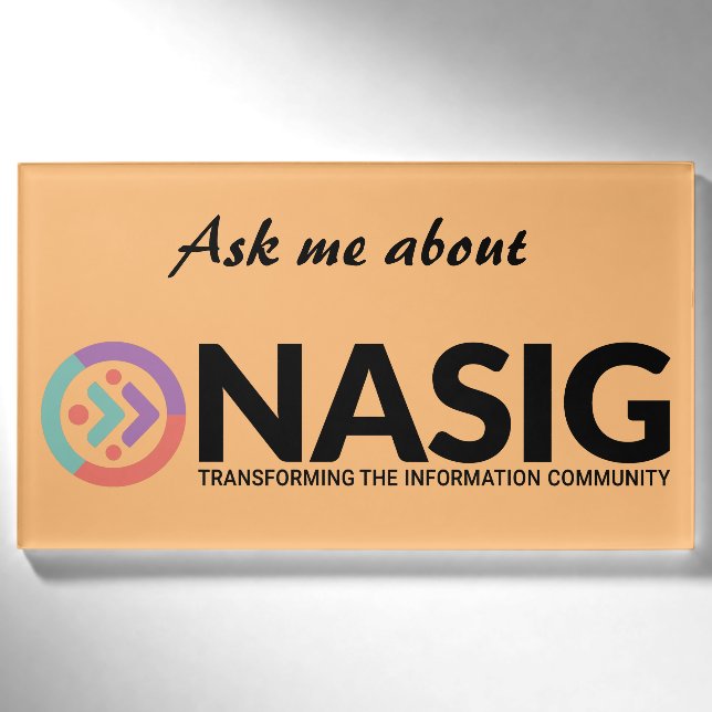 Frag mir über NASIG orange Namenschild (Vorderseite)