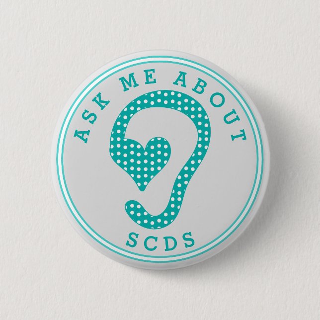 Frag mir über SCDS (Grau und Aquamarine) Button (Vorderseite)