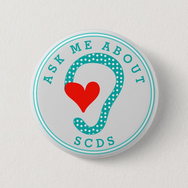 Frag mir über SCDS (Red Heart and Aqua Button) Button (Vorderseite)