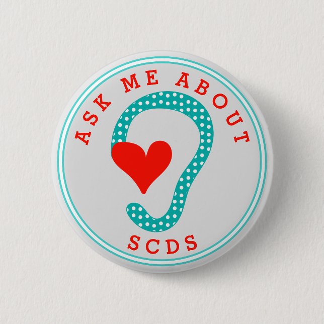 Frag mir über SCDS (Red Text and Aqua) Button (Vorderseite)