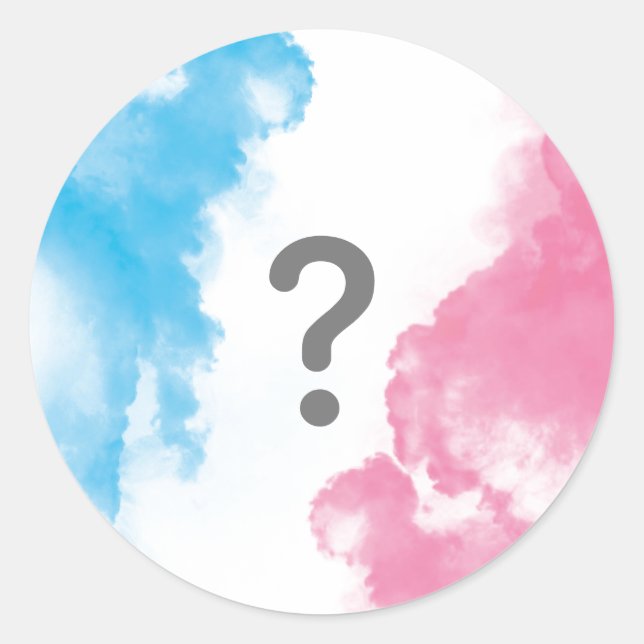Frage Mark Baby Gender Reveal Smoke Blue Pink Runder Aufkleber (Vorderseite)
