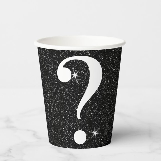Frage Mark Bachelor Party Game Black Glitzer Pappbecher (Vorderseite)