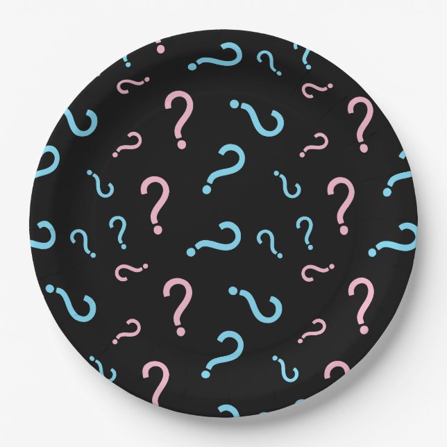 Frage Mark Gender Reveal Party Black Pappteller (Vorderseite)