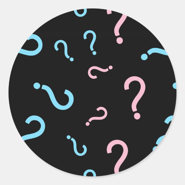 Frage Mark Gender Reveal Party Black Runder Aufkleber (Vorderseite)