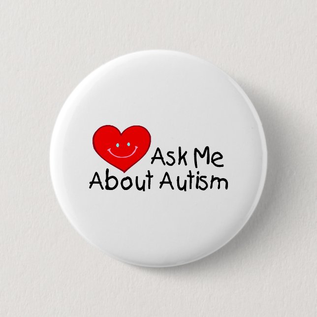 Fragen Sie mich über Autismus (Herz) Button (Vorderseite)