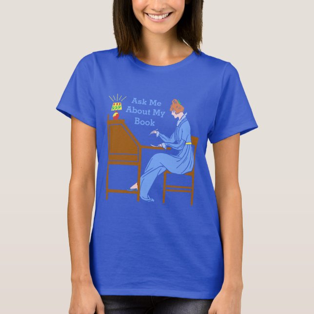 Fragen Sie mich über meine Buch-Kunst-Deko-Dame T-Shirt (Vorderseite)