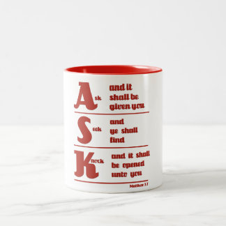 "Fragen Sie, suchen Sie und klopfen Sie" Tasse