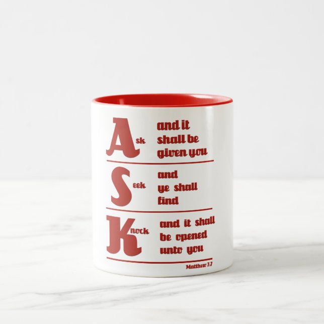 "Fragen Sie, suchen Sie und klopfen Sie" Tasse (Mittel)