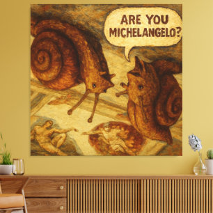 Fragende Schnecke & Michelangelo-Parodie-Cartoon Leinwanddruck