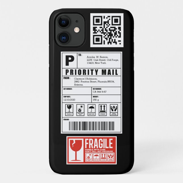 Fragile Aufkleber QR Code für das Versandetikett Case-Mate iPhone Hülle (Rückseite)