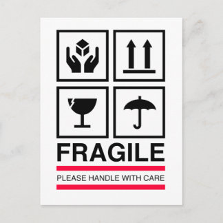 Fragile Handhabung mit sorgfältigem Grafikdesign Postkarte