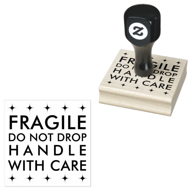 Fragile Handhabung mit sorgfältiger Briefmarke aus Gummistempel (Stempel)