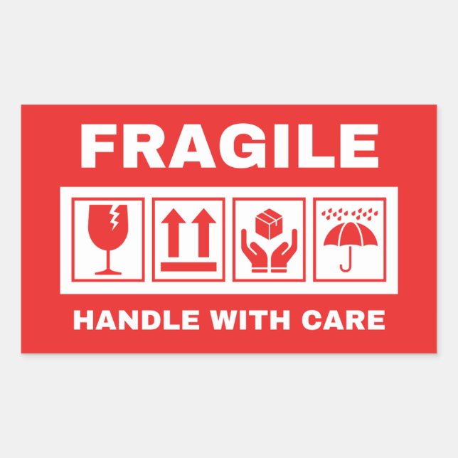 Fragile Handhabung mit Vorsicht Rechteckiger Aufkleber (Vorderseite)