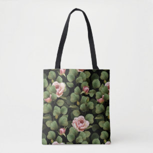 Fragile Rose. Blumenmuster auf schwarz Tasche