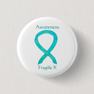 Fragile X Aquamarin Awareness Custom Ribbon Button