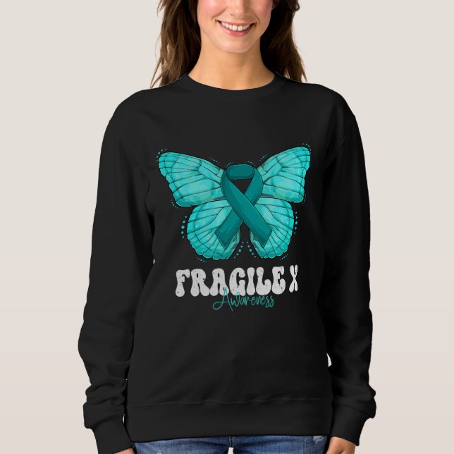 Fragile X Awareness Month Teal Ribbon Butterfly Sweatshirt (Vorderseite)