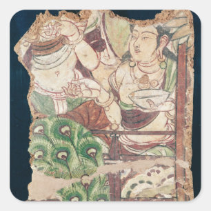 Fragment, das ein buddhistisches Paradies darstell Quadratischer Aufkleber