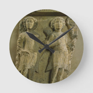 Fragment einer Flachreliefplakette, die zwei Runde Wanduhr