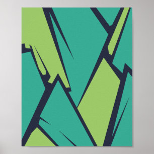 Fragmentierte Geometrie in grün und Aquamarin Poster