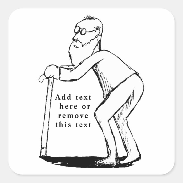 Frail Old Man mit Cane Sketch Quadratischer Aufkleber (Vorderseite)