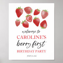 Fraise 1er Affiche de bienvenue d'anniversaire ・ B