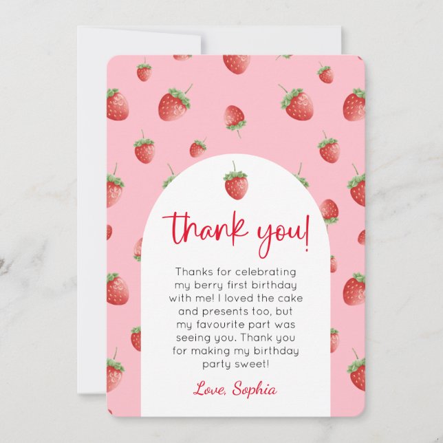 Fraise 1er anniversaire Carte de remerciements pho (Devant)
