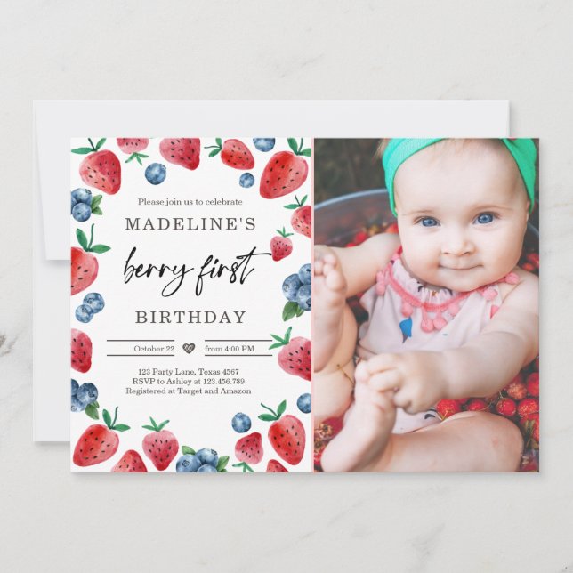 fraise 1er anniversaire Invitation premier Berry S (Devant)
