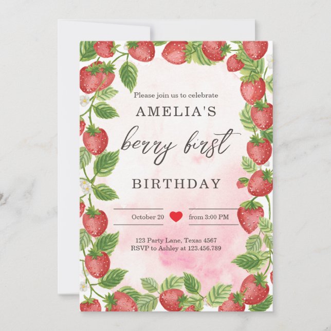 fraise 1er anniversaire Invitation premier Berry S (Devant)