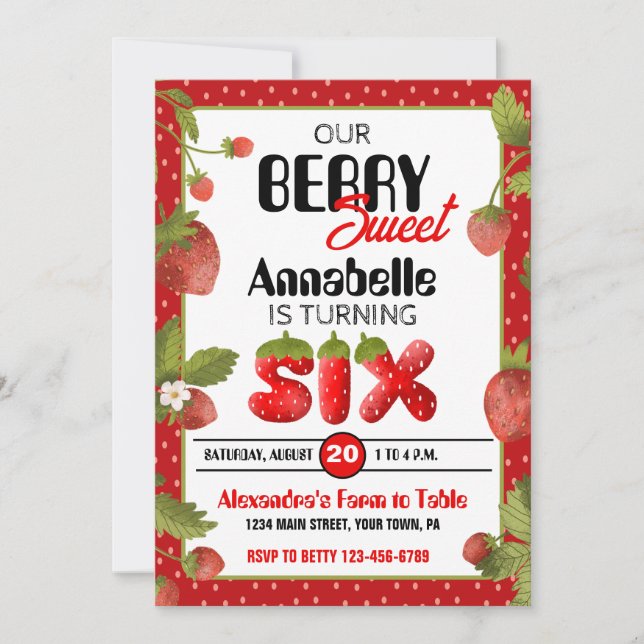 Fraise 6e anniversaire de fête Invitation (Devant)