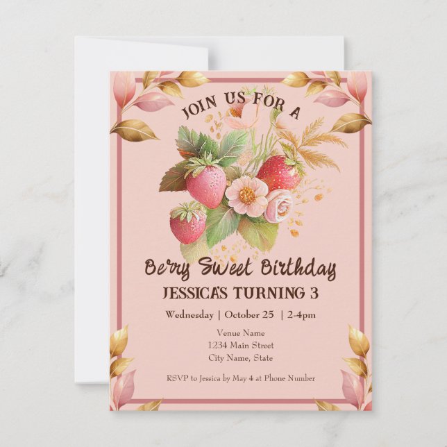 Fraise Anniversaire Boho Pink Invitation (Devant)