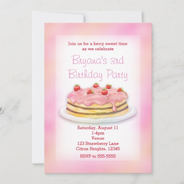 Fraise Cake Anniversaire Fête Invitations (Devant)