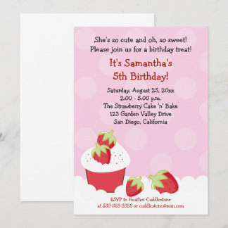 Fraise Cupcake fête d'anniversaire 5x7 Invitation