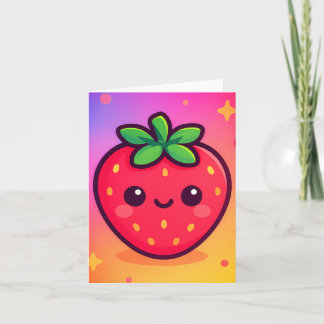 Fraise Kawaii souriante sur Pastel Gradient Backg