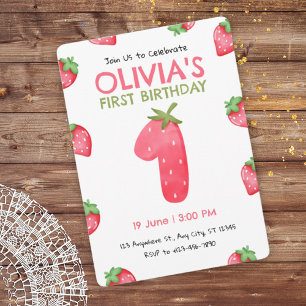 Fraise première fête d'anniversaire Invitation