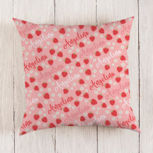 Fraise rose Nom personnalisé Filles Coussin