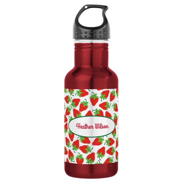 Fraises Cute Kids Bouteille d'eau avec nom (Devant)