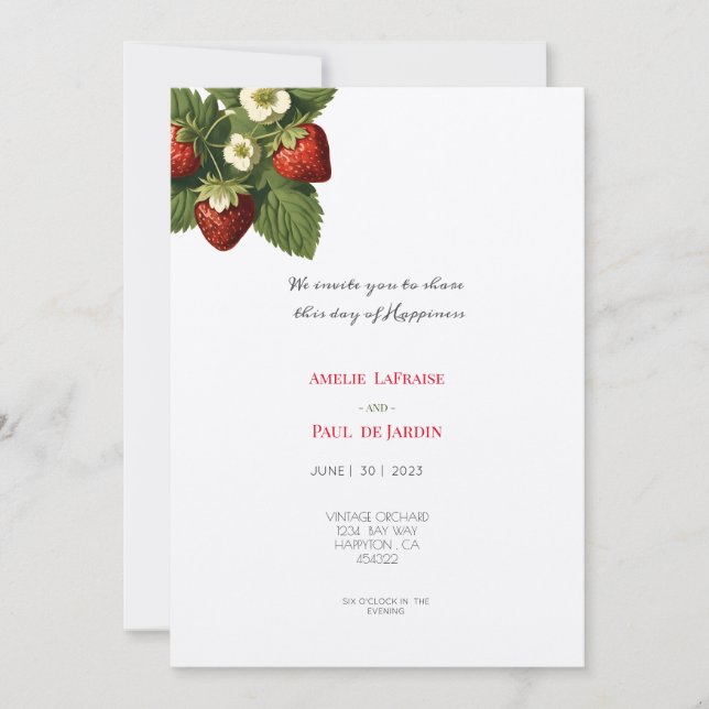 Fraises en Kraft - Faire-part de mariage (Devant)