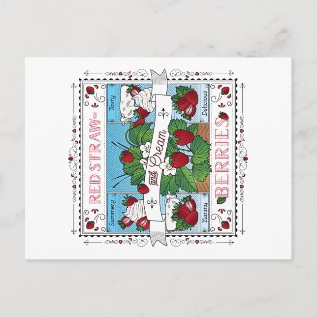 Fraises et crème / Carte postale (Devant)