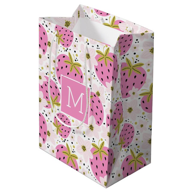 Fraises roses Sacs cadeaux Monogramme personnalisé (Dos Angle)