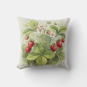 Fraises Rouge Vert Été Fleur Coussin