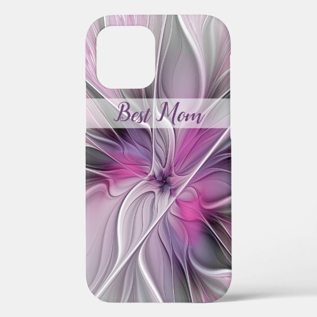 Fraktal Abstrakte Blume Rosa Grau Beste Mama Case-Mate iPhone Hülle (Rückseite)