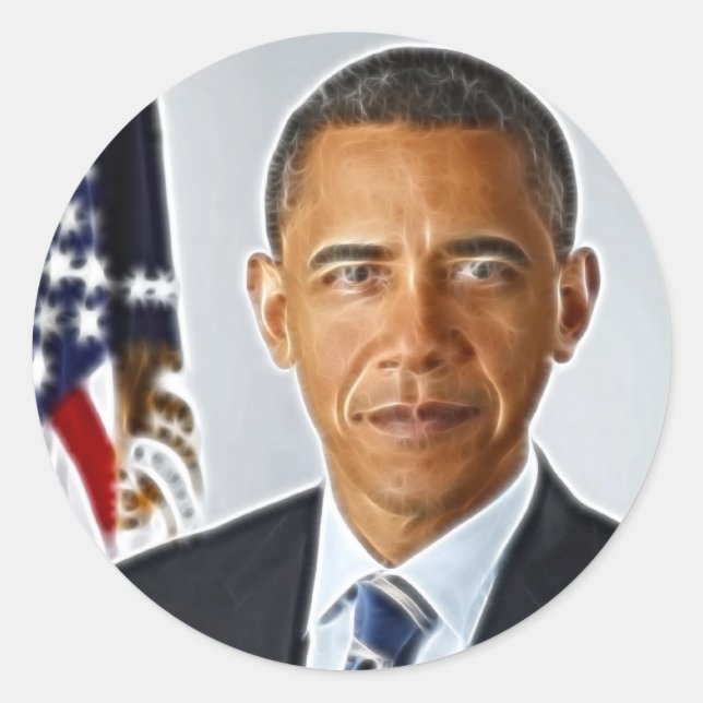 Fraktal Art, Offiziell Portrait Barack Obama Runder Aufkleber (Vorderseite)