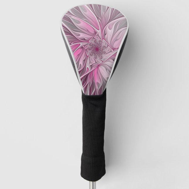 Fraktal Art Pink Blume Dream, Blumenfreude Golf Headcover (Vorderseite)